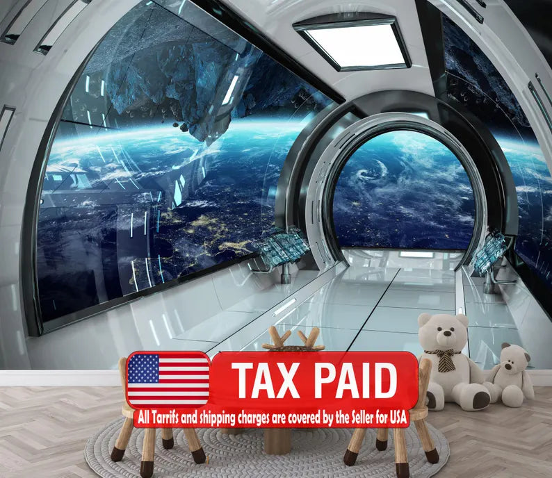 Spaceship Window View Wall Mural Outer Space