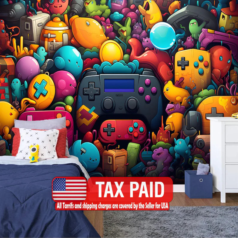 Gaming Room Wallpaper Mural, Art Print