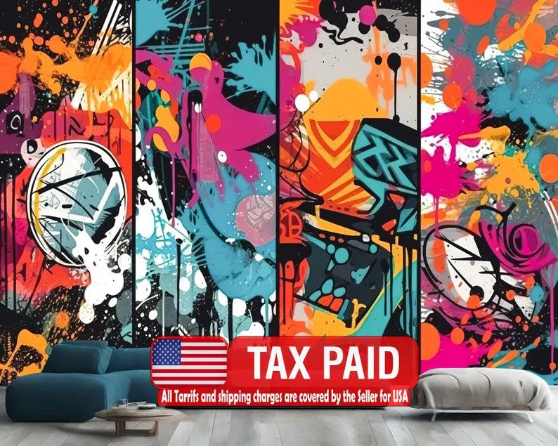 Colorful Graffiti Paint Splatter Wallpaper Mural Art Print