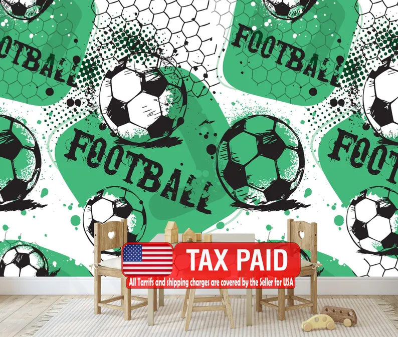 Football Soccer Wallpaper Mural, Boys Room Decor
