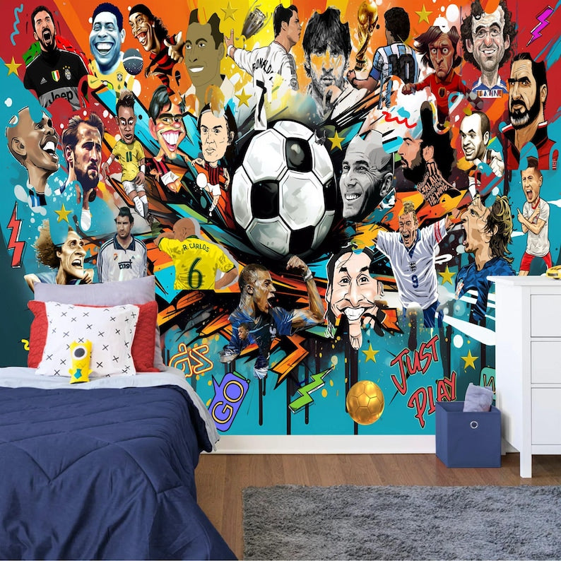Football Legends Wallpaper Mural, Boys Room Decor