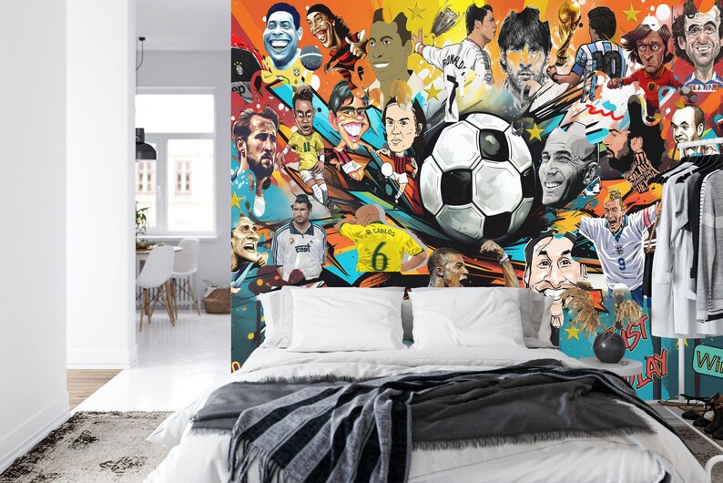 Football Legends Wallpaper Mural, Boys Room Decor