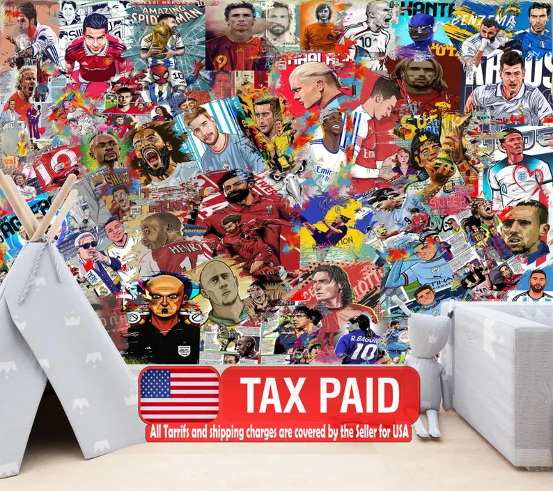 Football Soccer, Legends Wallpaper Mural, Boys Room Decor