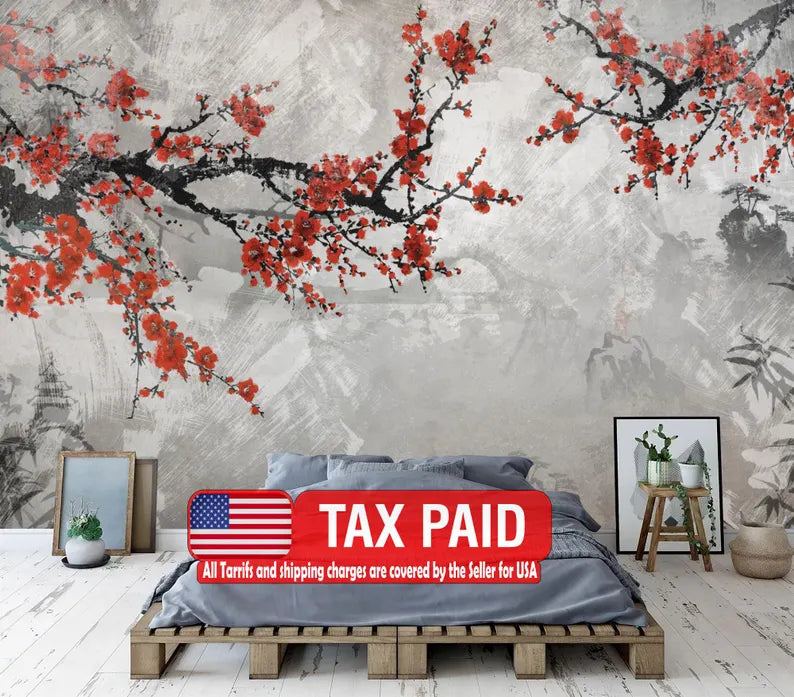 Japanese Sakura Branches Wall Mural