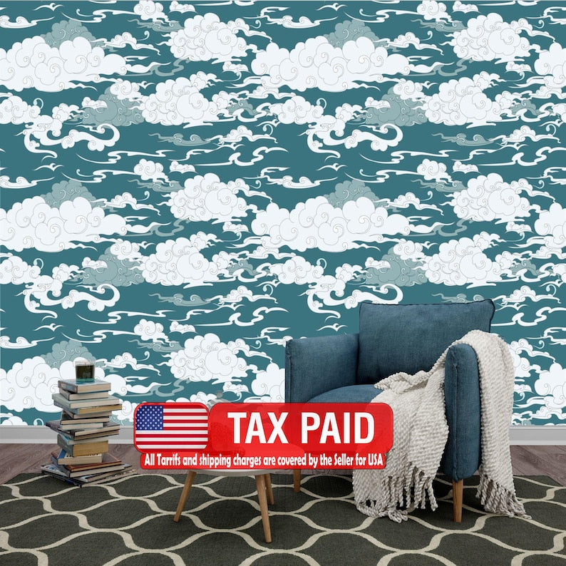 Japanese Waves Sky Cloud Wallpaper Mural