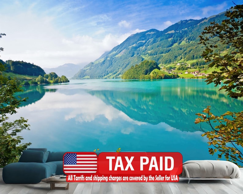 Lake and Mountain Mural, Peel and Stick Wallpaper