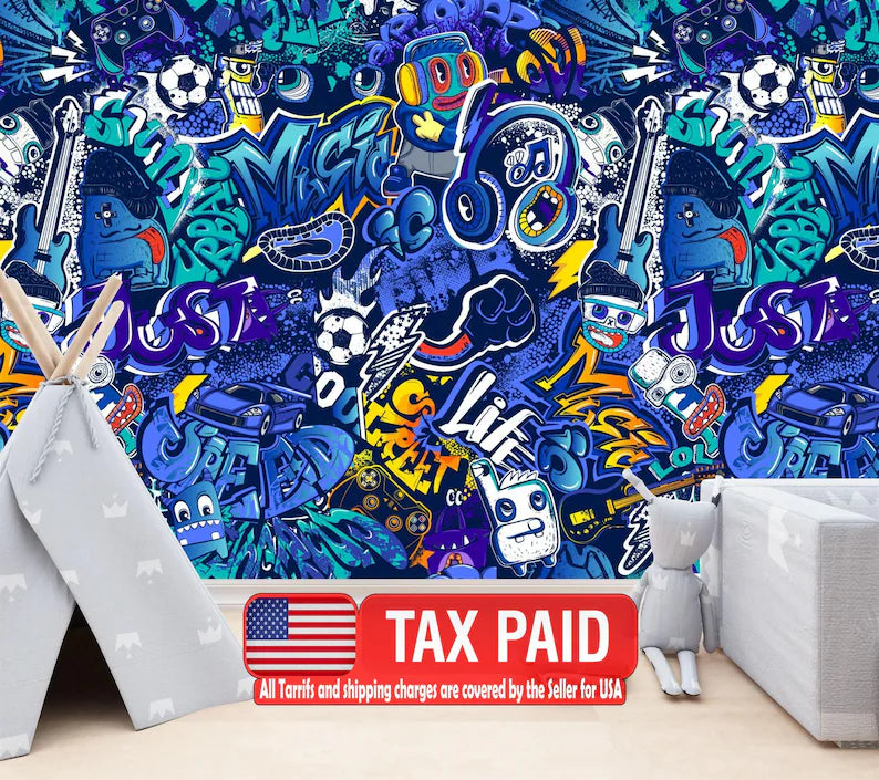 Graffiti Street Wallpaper Mural, Urban Abstract Art Print