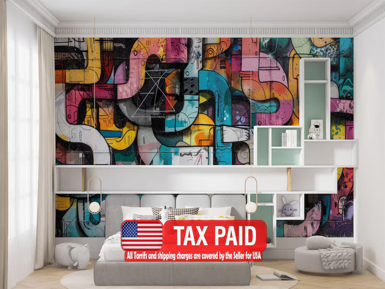 Graffiti Street Wallpaper Mural, Urban Abstract Art