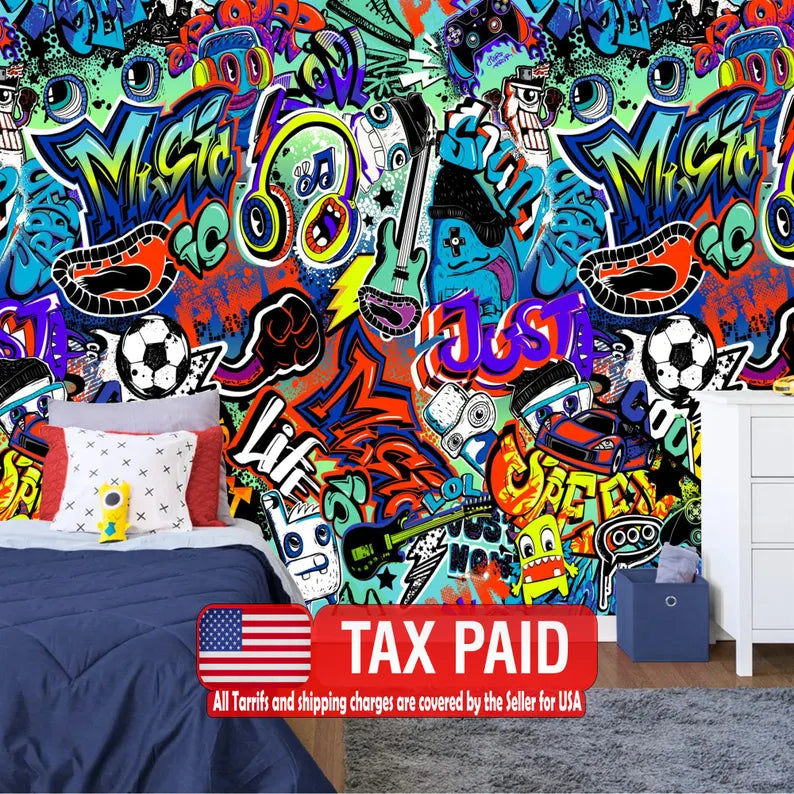 Graffiti Street Wallpaper Mural, Urban Art Print