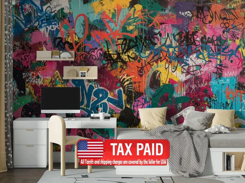 Graffiti Street Wallpaper Mural, Urban Abstract Art, Easy-Install