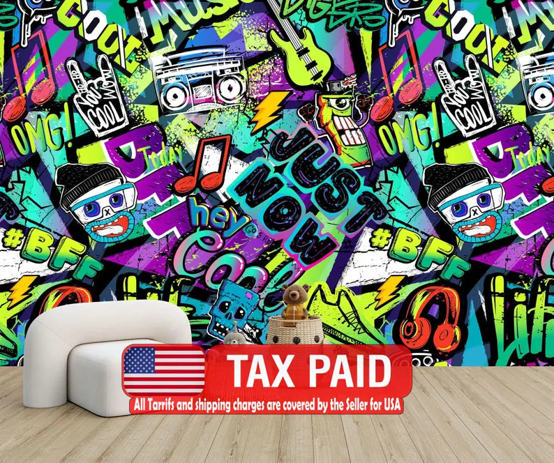 Graffiti Street Wallpaper Mural, Urban Abstract Art Print