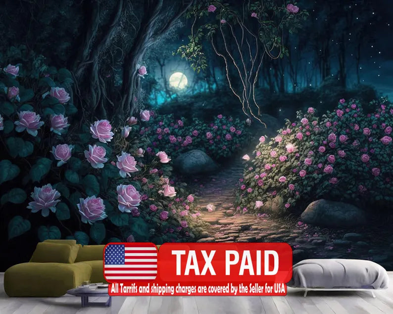 Enchanted Forest Wallpaper Mural, Fairy Blossom Wall Decal