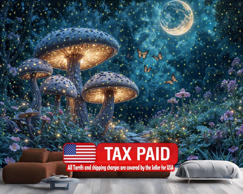 Enchanted Forest Luminous Mushroom Wall Mural Gift