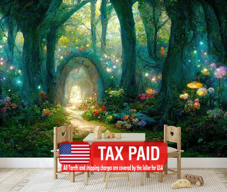 Fairytale Forest Wallpaper Mural, Magical Night Scene