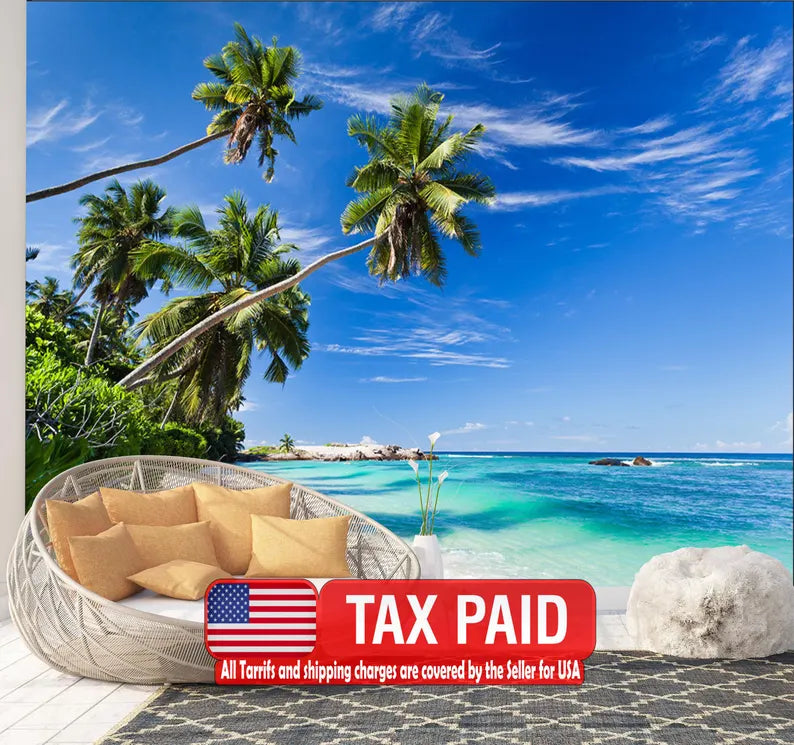 Tropical Beach Wallpaper Mural, Peel & Stick Wall Decor