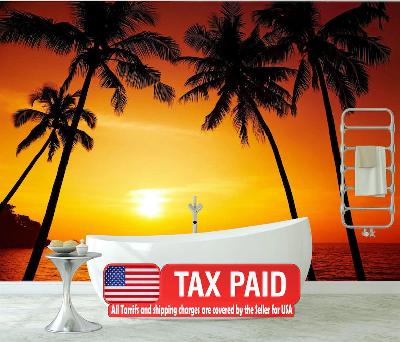 Sunset Palm Beach Wallpaper Mural | Photo Wall