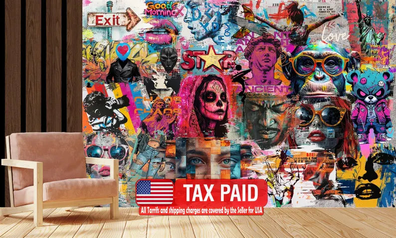 Street Pop Art Graffiti Wallpaper Mural – Modern Urban Style