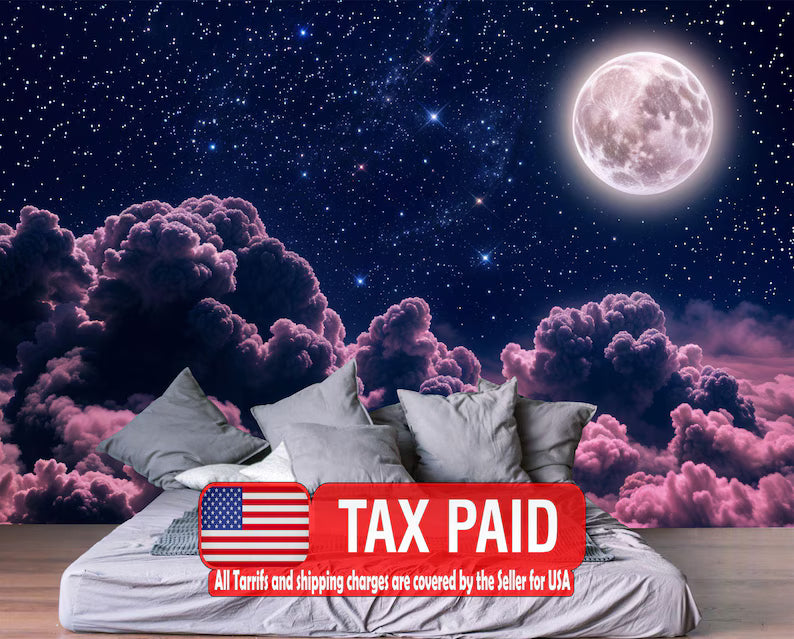 Moon & Stars Wallpaper Mural Galaxy Wall