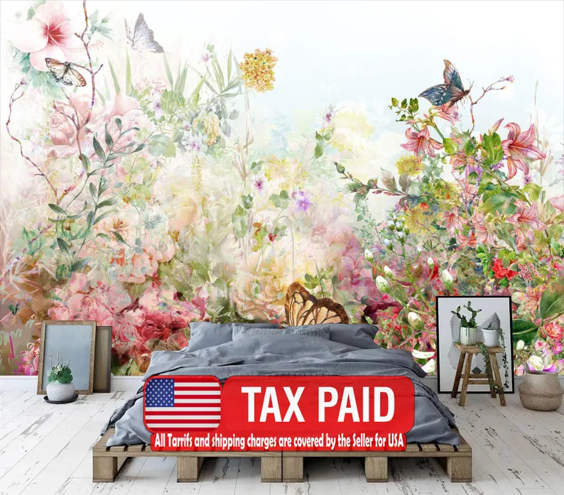 Floral Watercolor Wall Mural Gift Art Print