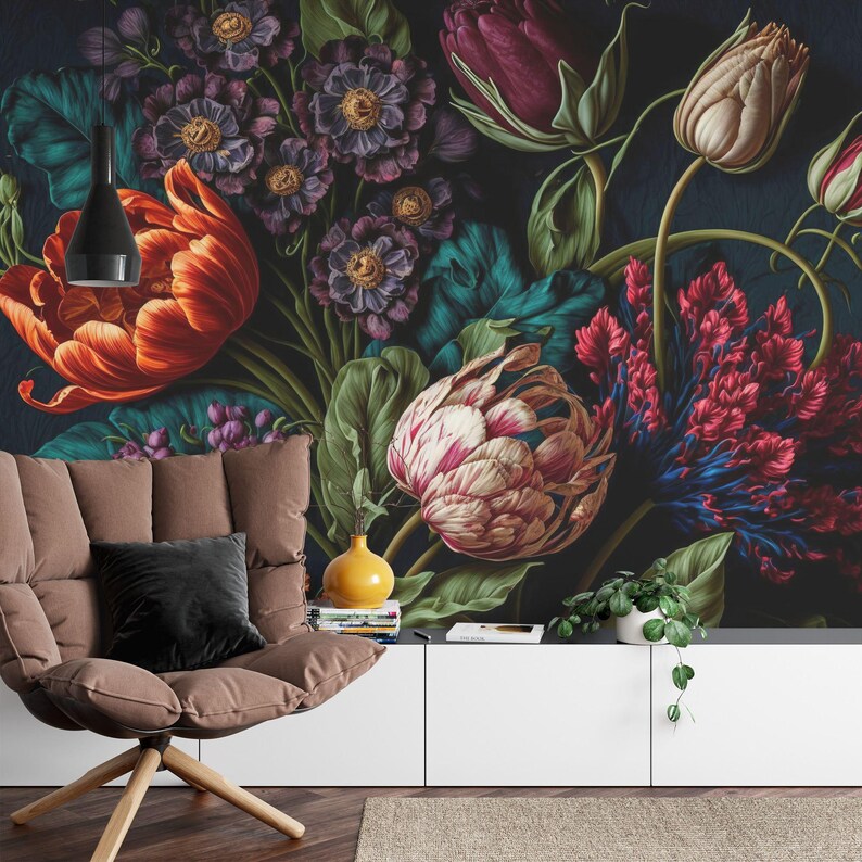 Wallpaper, Peony Flower Wall Mural, Rich Deep Colors