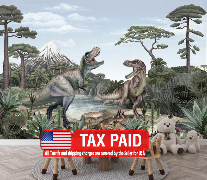Dinosaur Jungle Mural | Kids Nursery Decort Art Print