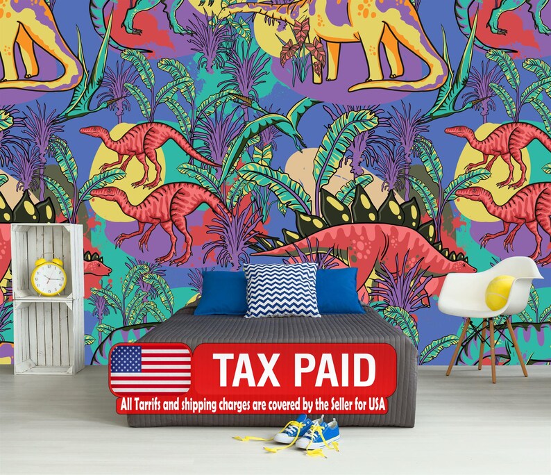 Dinosaur Jungle Wallpaper Mural, Kids Room Decor