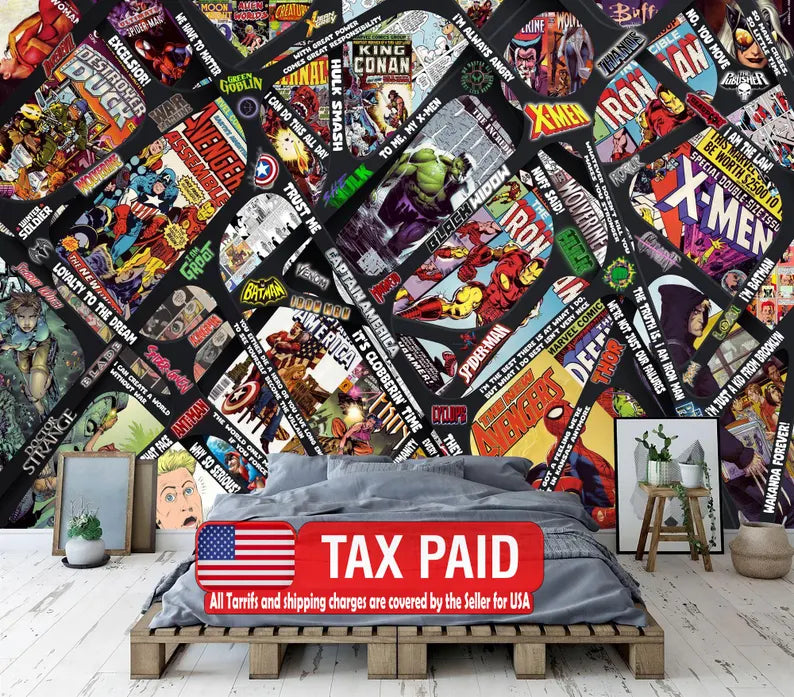 Superheros Comic Book Wallpaper Mural Crossover