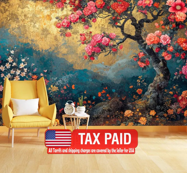 Vintage Chinoiserie Floral Wallpaper Mural