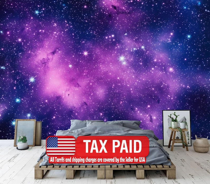 Galaxy Stars Wall Mural | Violet Azure Space Wallpaper