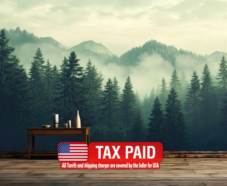 Green Foggy Forest Wallpaper Mural, Gift Art Print