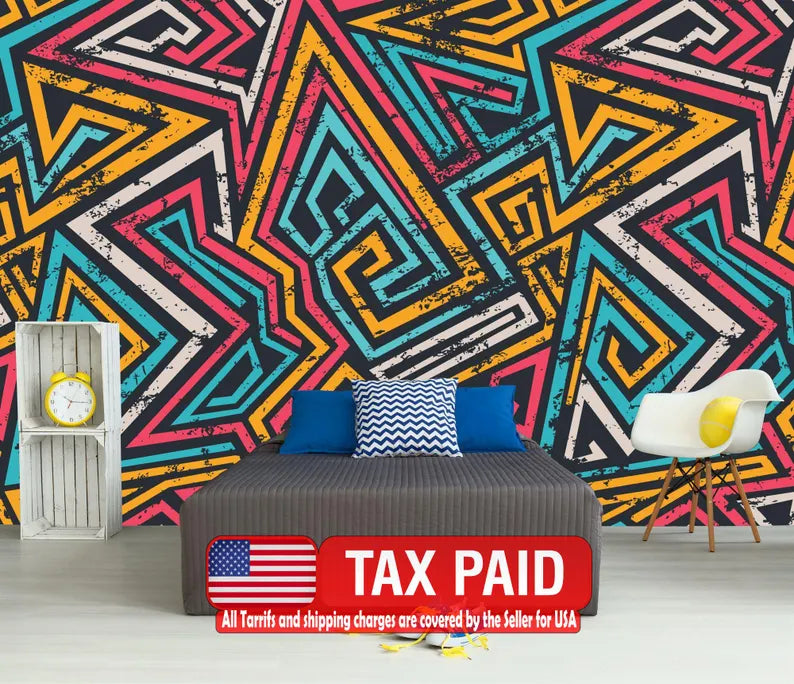 Colorful Graffiti Geometric Mural Art Print
