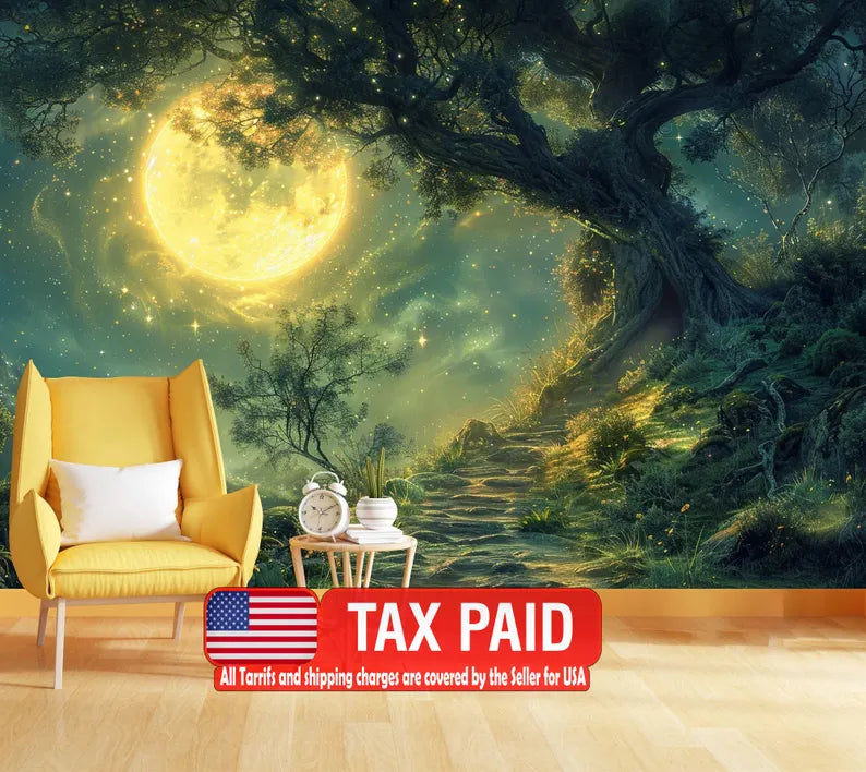 Enchanted Forest Photomural, Magical Pathway Wallpaper