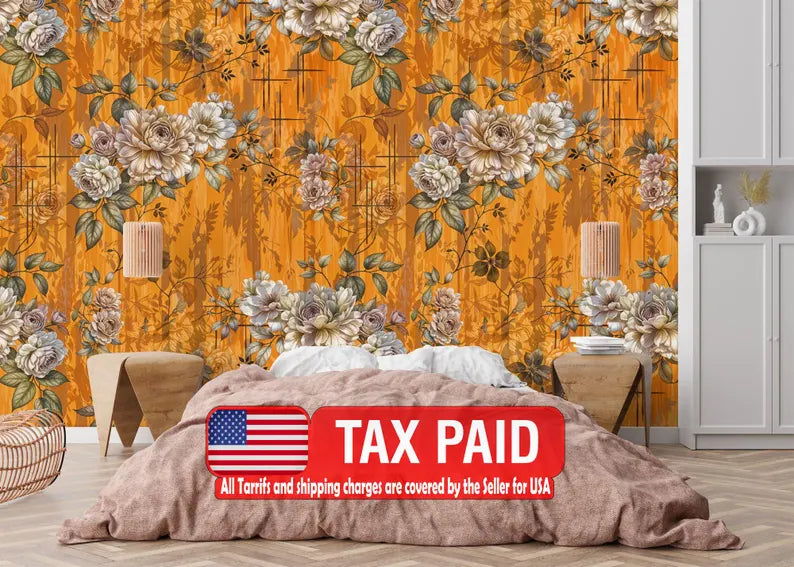 Floral Art Print Wallpaper, Vivid Room Decor