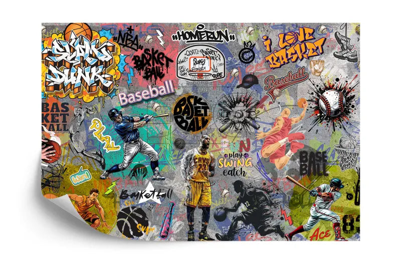 Graffiti Sports Mural – Basketball, Baseball Wallpaper