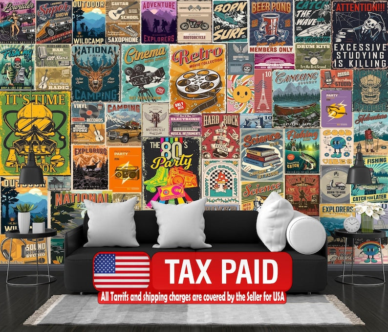 Retro Pop Art Collage Wallpaper Mural