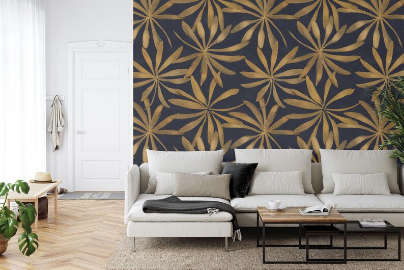 Floral Starry Night Wallpaper Mural, Elegant Modern Decor