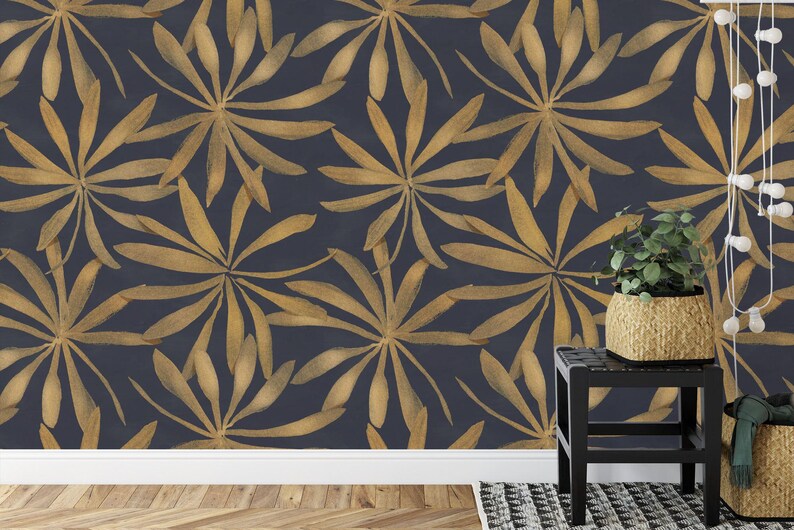 Floral Starry Night Wallpaper Mural, Elegant Modern Decor