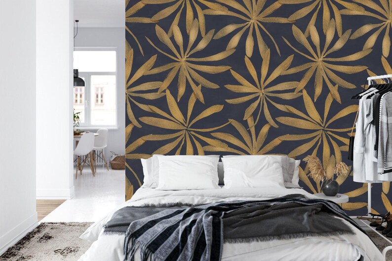 Floral Starry Night Wallpaper Mural, Elegant Modern Decor