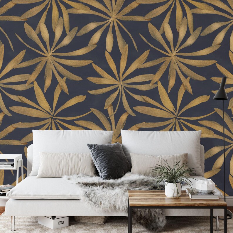 Floral Starry Night Wallpaper Mural, Elegant Modern Decor