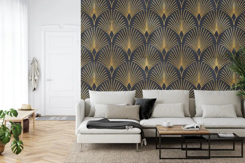 Geometric Art Deco Wallpaper Mural - Peel and Stick Wall Decal