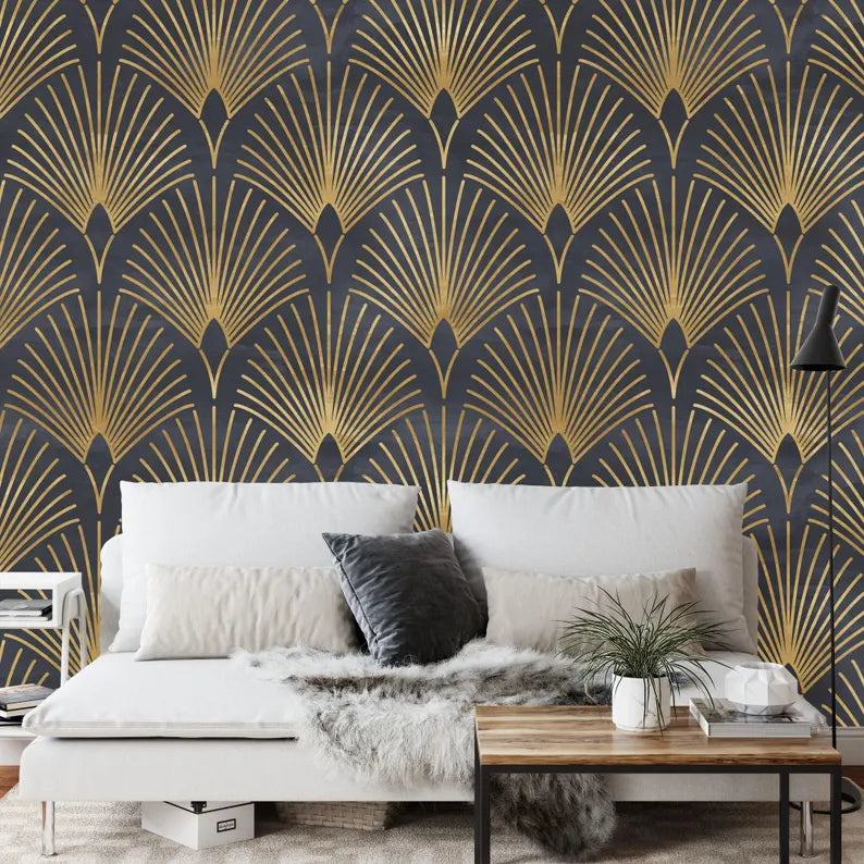 Geometric Art Deco Wallpaper Mural - Peel and Stick Wall Decal