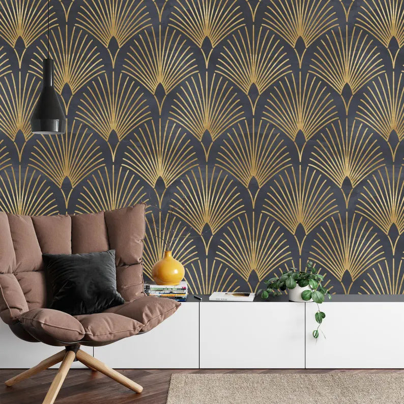 Geometric Art Deco Wallpaper Mural - Peel and Stick Wall Decal