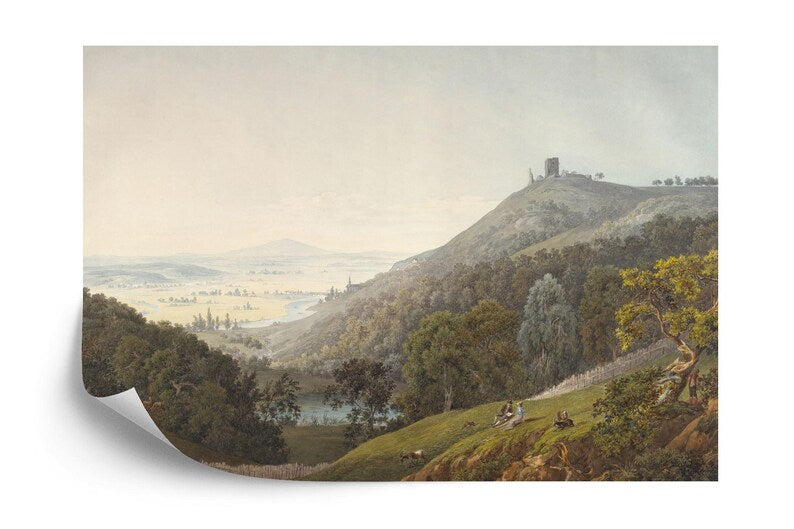 Vintage Mountain Landscape Mural, Rural Art Print