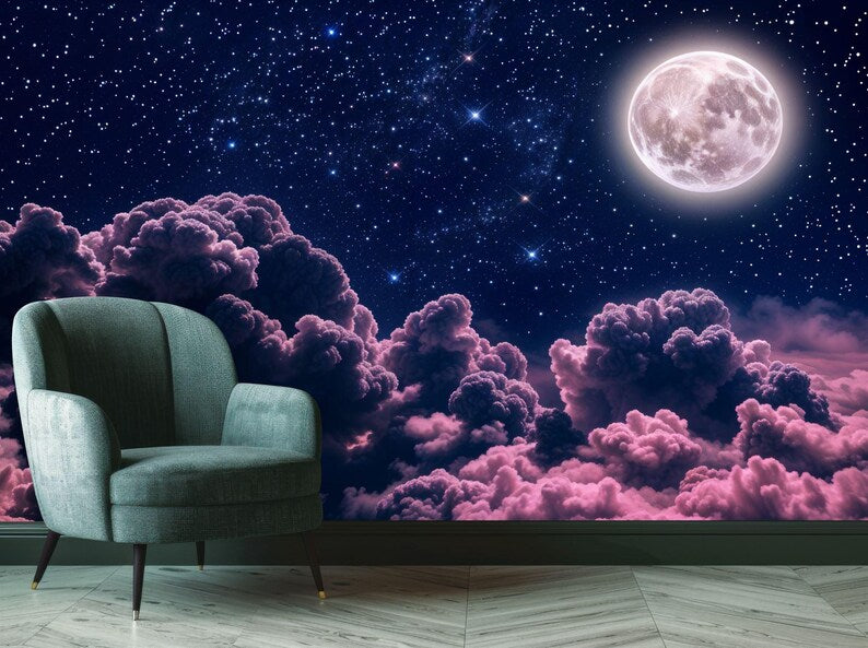 Moon & Stars Wallpaper Mural Galaxy Wall