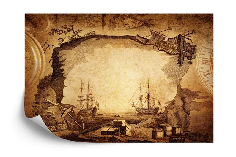 Nautical Map Wallpaper Mural, Vintage Captain's Log