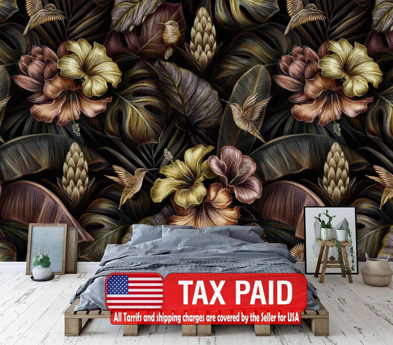 Tropical Banana Leaf Wallpaper Mural wallpaper mural showing the full design clearly for modern interior wall decor with ric