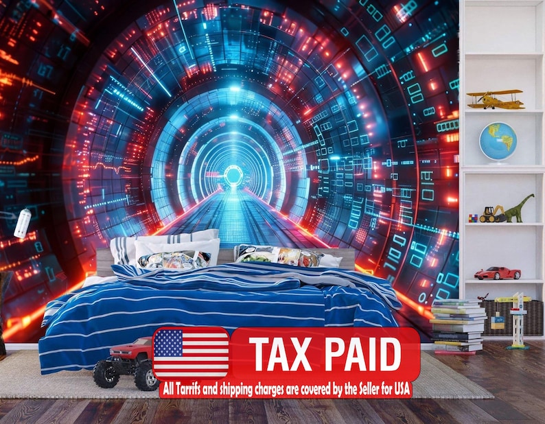 3D Computer Tunnel Wall Mural Kids Room Decor