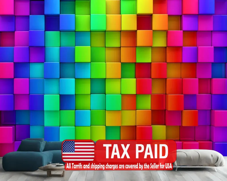 3D Rainbow Blocks Wallpaper Mural