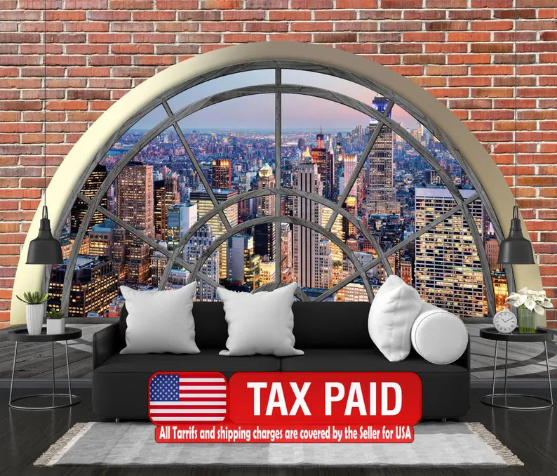 NYC Brick Wall Mural Modern 3D Window View