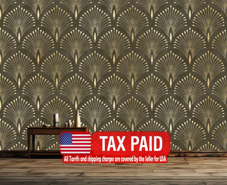 Art Deco Peacock Feather Wallpaper Mural Art Print